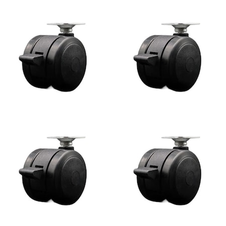 Service Caster 2'' Black Floor Safe Twin Wheel Casters with Brakes Top Plate , 4PK SCC-TP02S50-TPR-BLK-B-4